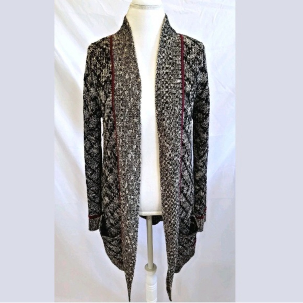 Maurices Long Sweater Open Front Black Cream